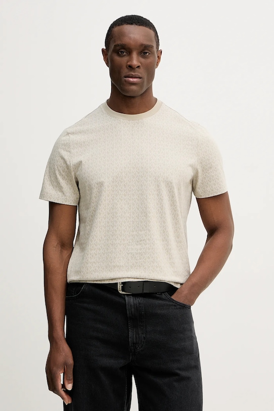 Michael Kors t-shirt bawełniany wzorzyste beżowy CS5529A5KS