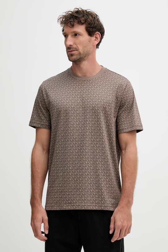 Βαμβακερό μπλουζάκι Michael Kors εμπριμέ καφέ CS5529A5KS