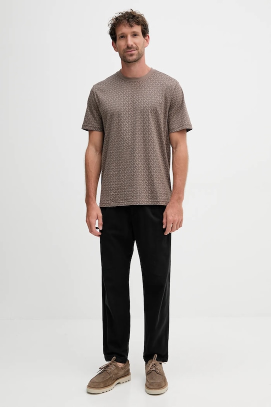 Βαμβακερό μπλουζάκι Michael Kors CS5529A5KS καφέ AW25