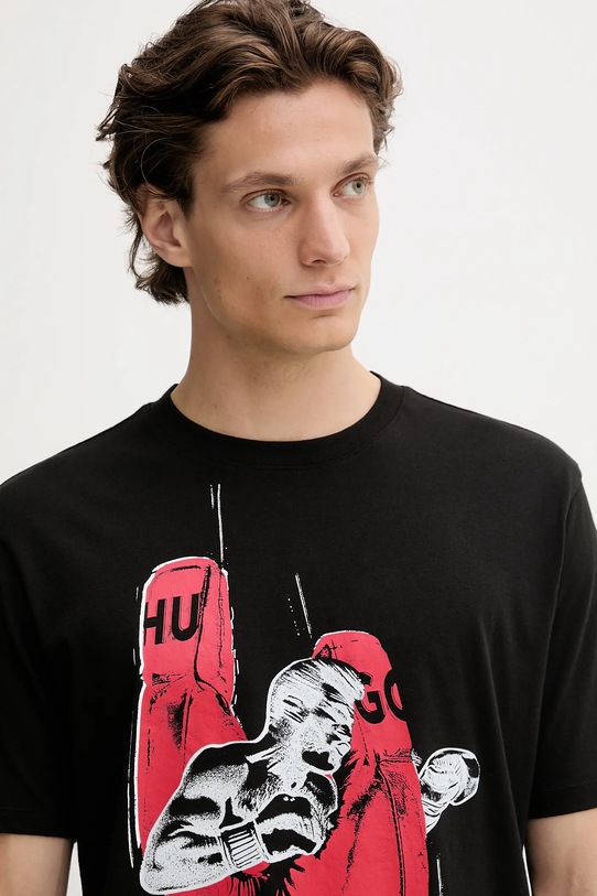 Bavlněné tričko HUGO černá 50542560