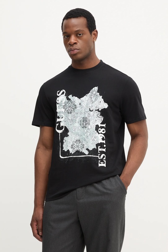 Guess tricou din bumbac imprimeu negru M5YI12.I3Z14