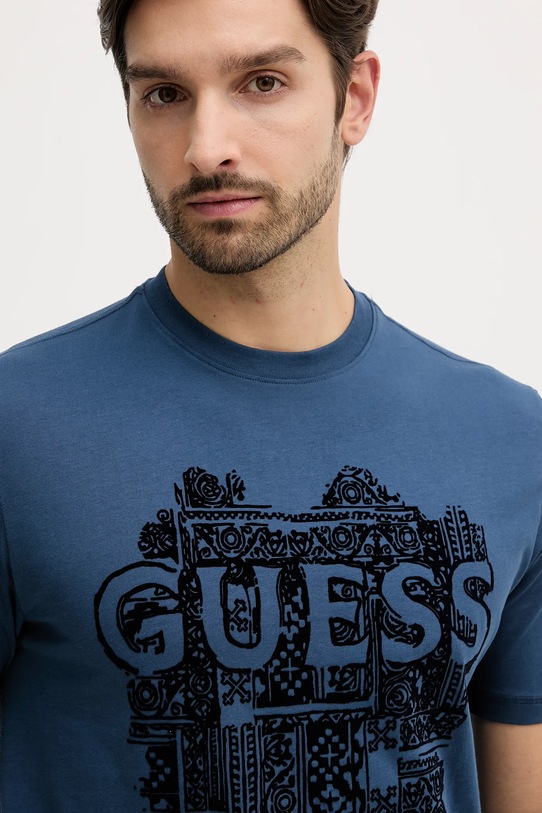Guess t-shirt bawełniany niebieski M5YI13.I3Z14