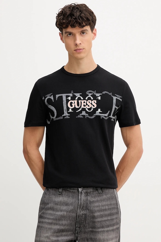 Guess tricou din bumbac print negru M5YI14.I3Z14