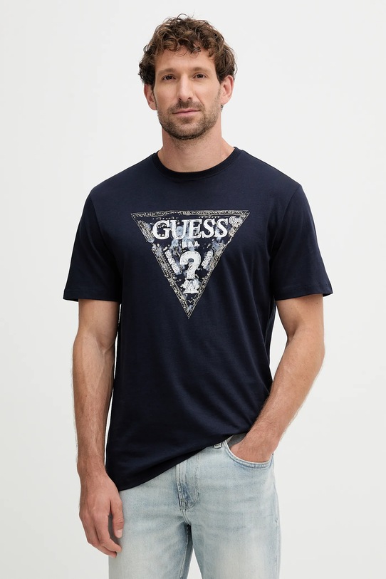 Guess t-shirt bawełniany nadruk granatowy M5YI15.I3Z14