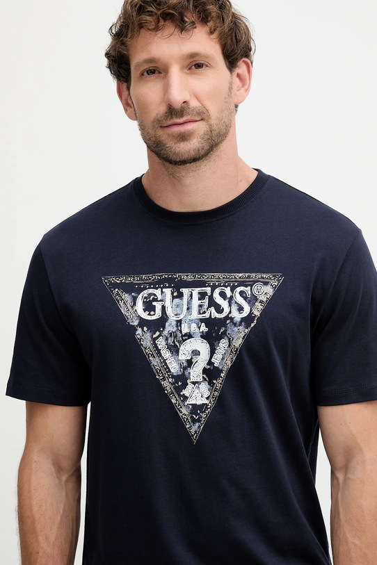 Pamučna majica Guess mornarsko plava M5YI15.I3Z14