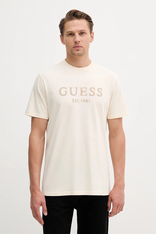 Памучна тениска Guess щампа бежов M5YI17.I3Z14