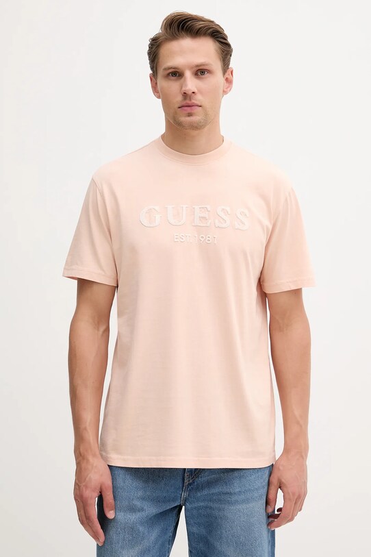 Βαμβακερό μπλουζάκι Guess βαμβάκι πορτοκαλί M5YI17.I3Z14