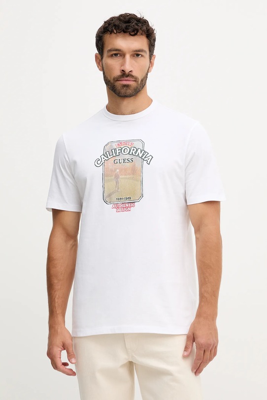 Guess t-shirt in cotone PANORAMA applique bianco M5YI18.I3Z14