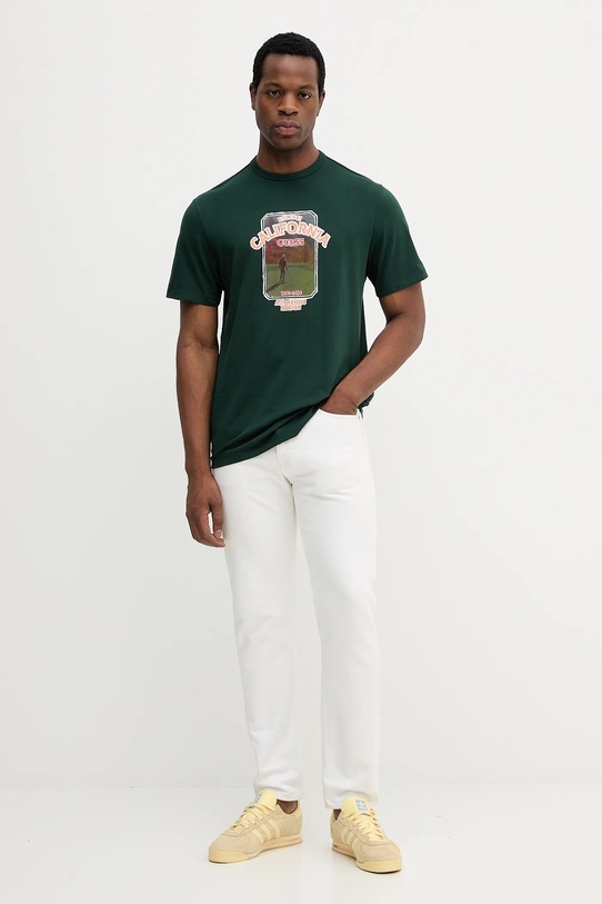 Βαμβακερό μπλουζάκι Guess PANORAMA M5YI18.I3Z14 πράσινο AW25