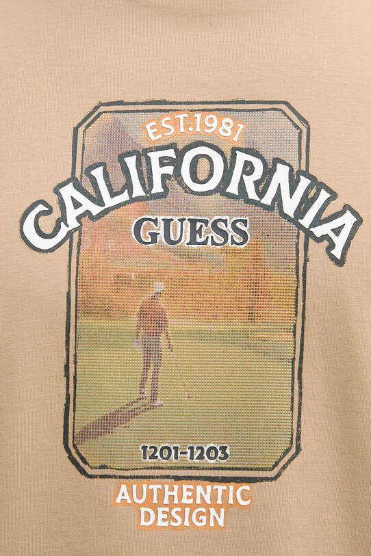 Памучна тениска Guess PANORAMA M5YI18.I3Z14 бежов