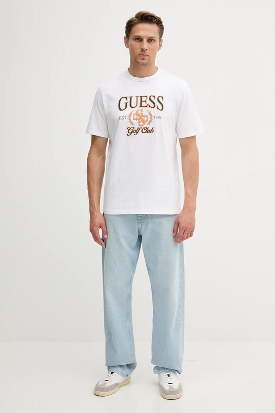 Guess tricou din bumbac 4G M5YI22.K8FQ4 alb AW25
