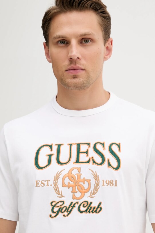 Guess tricou din bumbac 4G alb M5YI22.K8FQ4