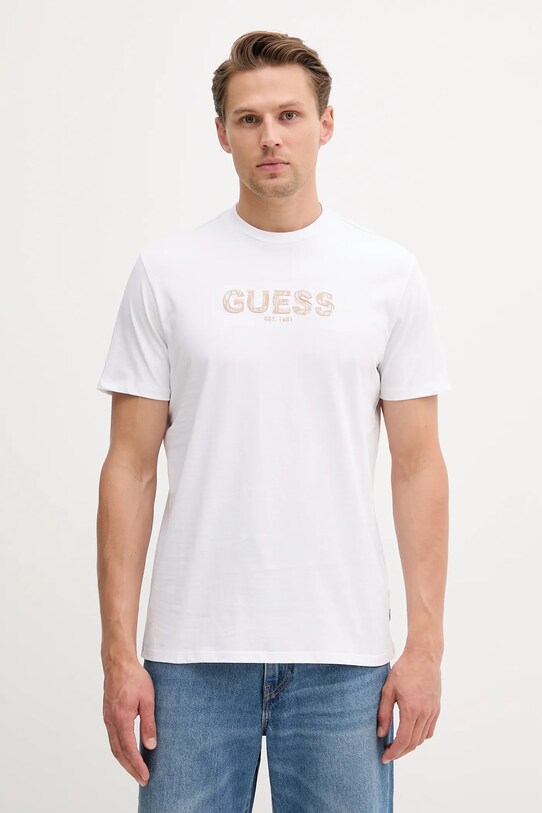 Памучна тениска Guess щампа бял M5YI41.KBW41