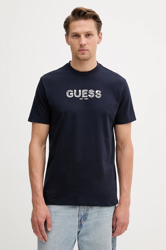 Guess tricou din bumbac imprimeu bleumarin M5YI41.KBW41