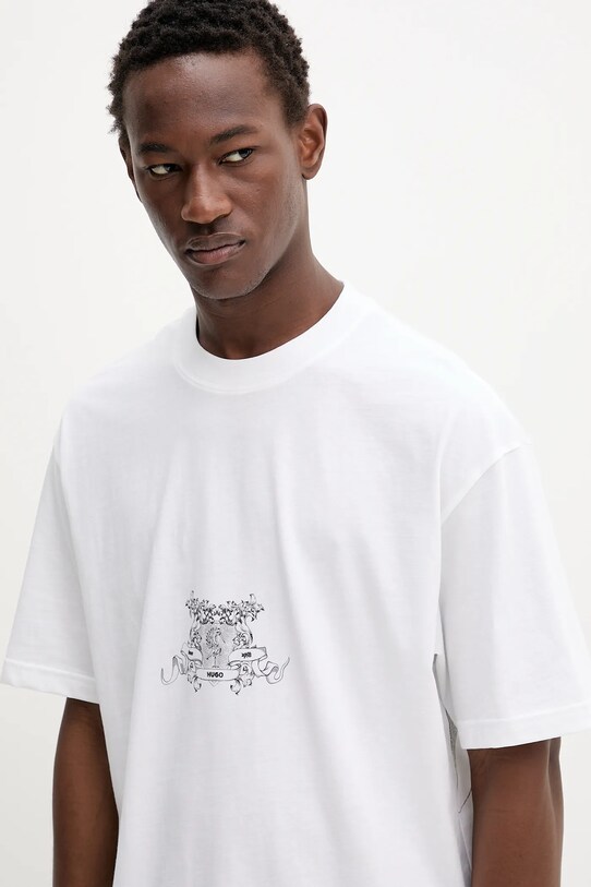 HUGO t-shirt bawełniany beżowy 50542817
