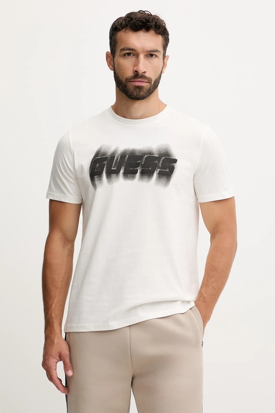 Βαμβακερό μπλουζάκι Guess ASCANIO βαμβάκι μπεζ Z5YI12.I3Z14