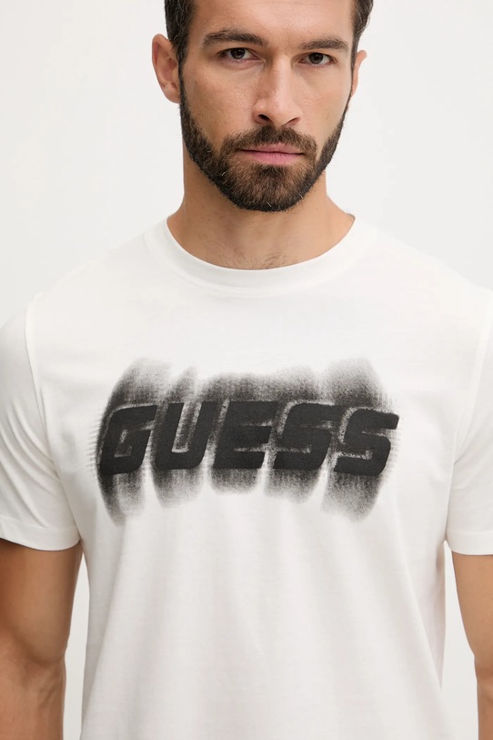 Βαμβακερό μπλουζάκι Guess ASCANIO μπεζ Z5YI12.I3Z14