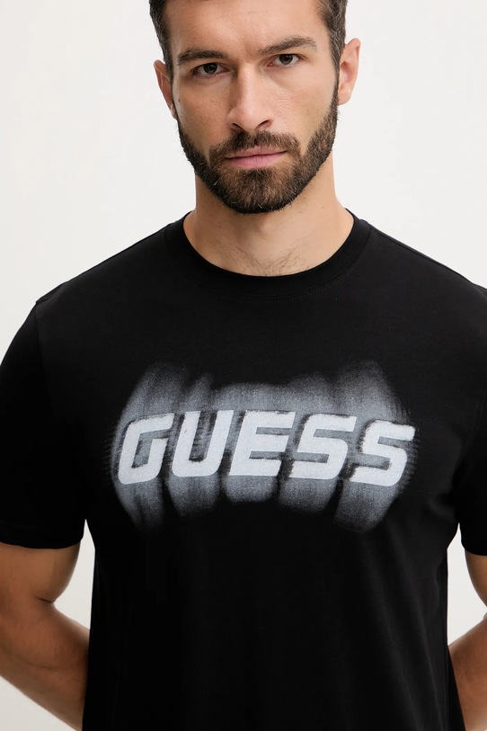Βαμβακερό μπλουζάκι Guess ASCANIO μαύρο Z5YI12.I3Z14