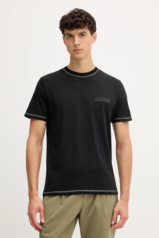 Guess tricou din bumbac imprimeu negru U5RI01.KCAM1