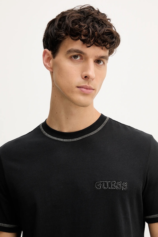 Guess tricou din bumbac negru U5RI01.KCAM1