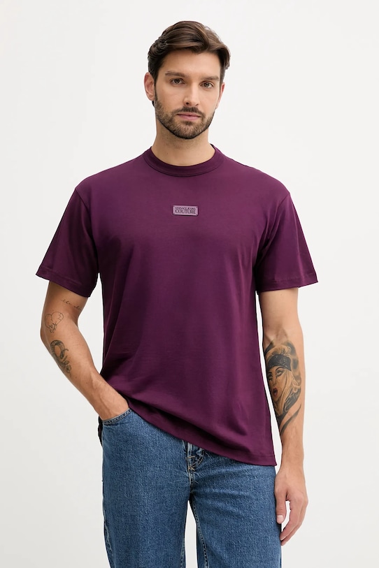 Versace Jeans Couture tricou din bumbac imprimeu violet 79GAHT08.CJ00T