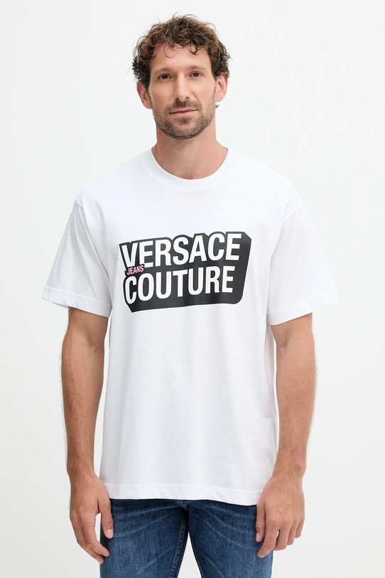 Bavlnené tričko Versace Jeans Couture potlač biela 79GAHP02.CJ01P