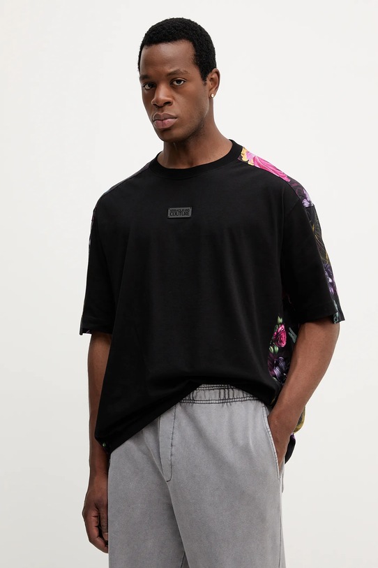 Versace Jeans Couture tricou flori negru 79GAH608.J0001