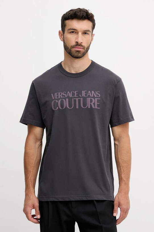 Versace Jeans Couture t-shirt bawełniany nadruk szary 79GAHE05.CJ00E