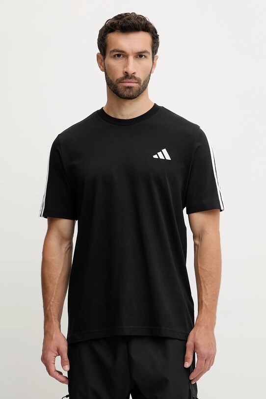 Βαμβακερό μπλουζάκι adidas 3-Stripes βαμβάκι μαύρο JV6783