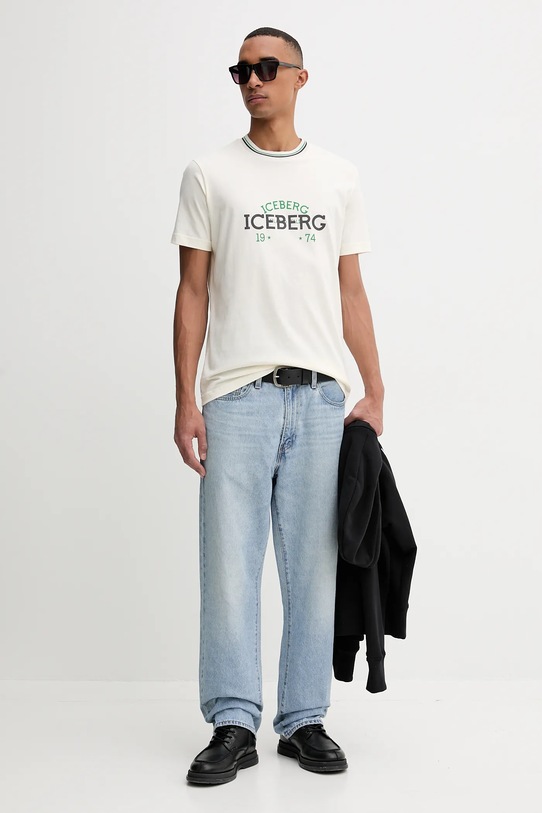 Iceberg t-shirt bawełniany F010.6325 beżowy AW25