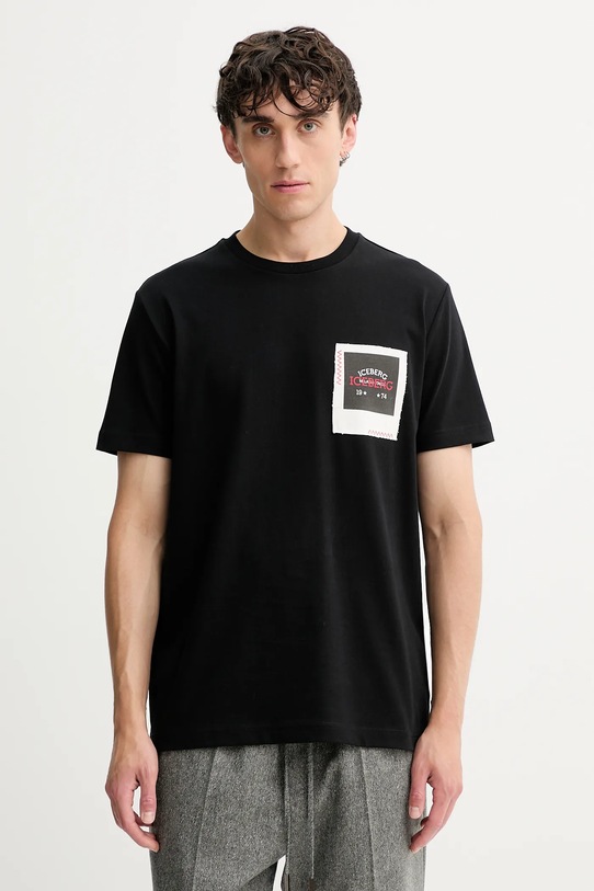 Iceberg t-shirt bawełniany regular czarny F042.6304