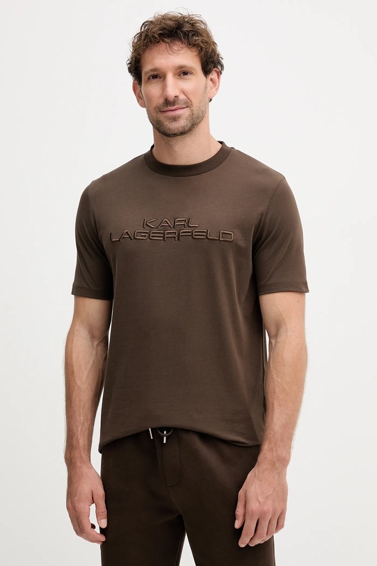 Karl Lagerfeld t-shirt bawełniany regular brązowy 554227.755037