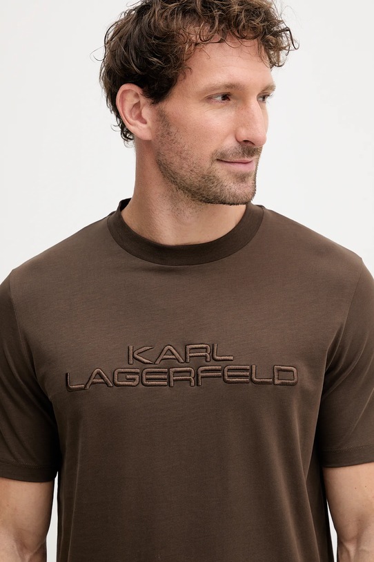 Karl Lagerfeld t-shirt bawełniany brązowy 554227.755037
