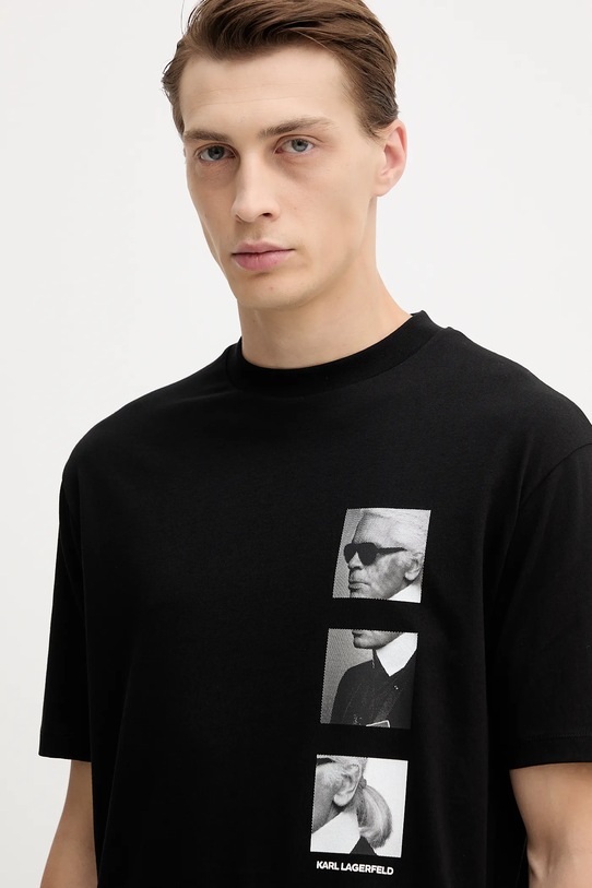 Βαμβακερό μπλουζάκι Karl Lagerfeld μαύρο 554225.755139