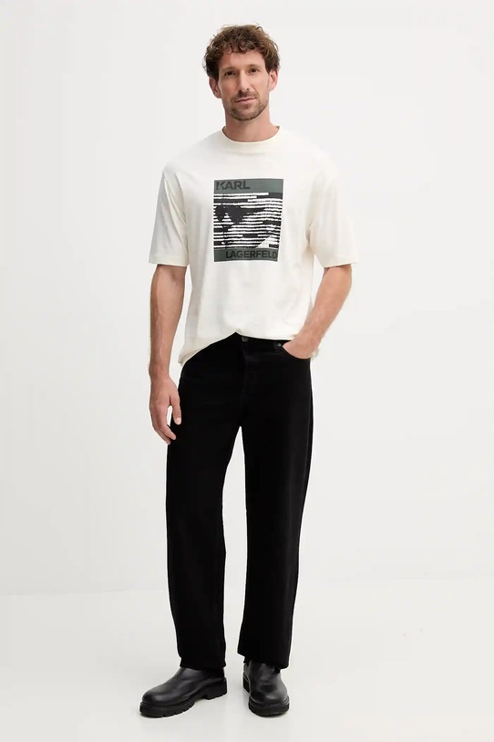 Bavlněné tričko Karl Lagerfeld 554225.755131 béžová AW25