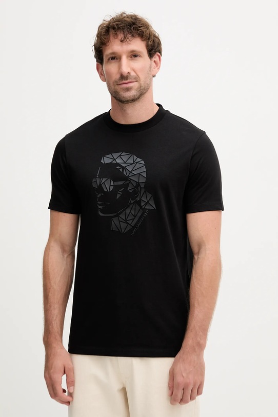 Karl Lagerfeld t-shirt bawełniany nadruk czarny 554225.755046
