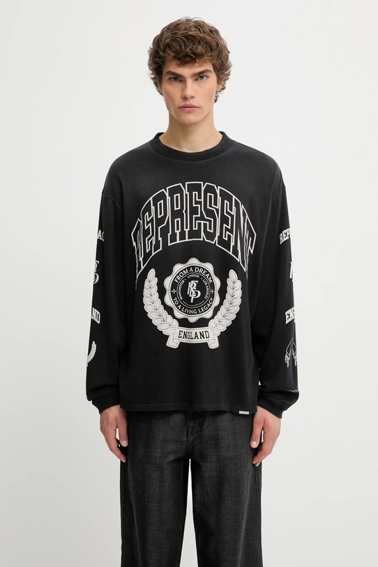 Represent longsleeve bawełniany Legacy Crest wzorzyste czarny MLM100371