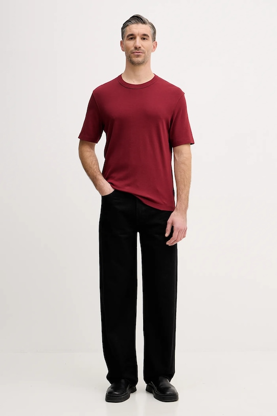 Sisley t-shirt bawełniany 3YNVS104Q bordowy AW25