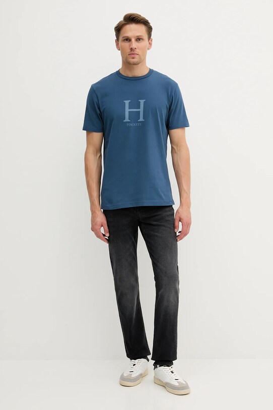 Bavlnené tričko Hackett London HM5000002 modrá AW25