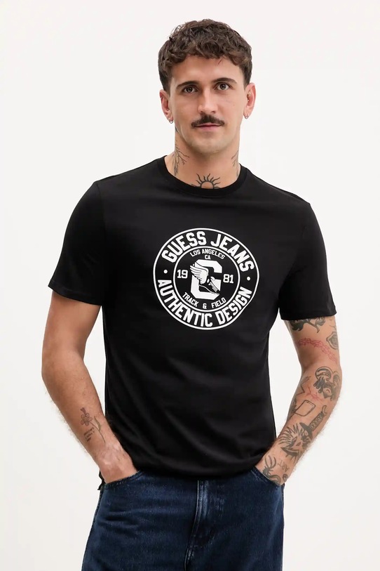 Bombažna kratka majica Guess Jeans Okrogel črna M5YI29.K8HM0