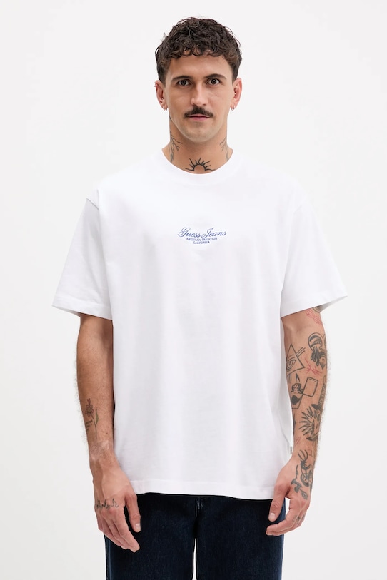 Guess Jeans tricou din bumbac imprimeu alb M5YI61.K8FQ4