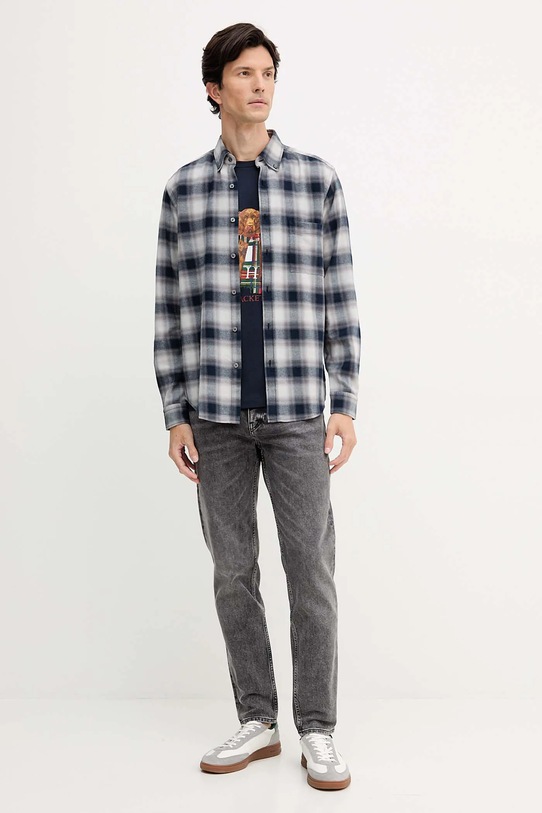 Βαμβακερό μπλουζάκι Hackett London HM5000022 σκούρο μπλε AW25
