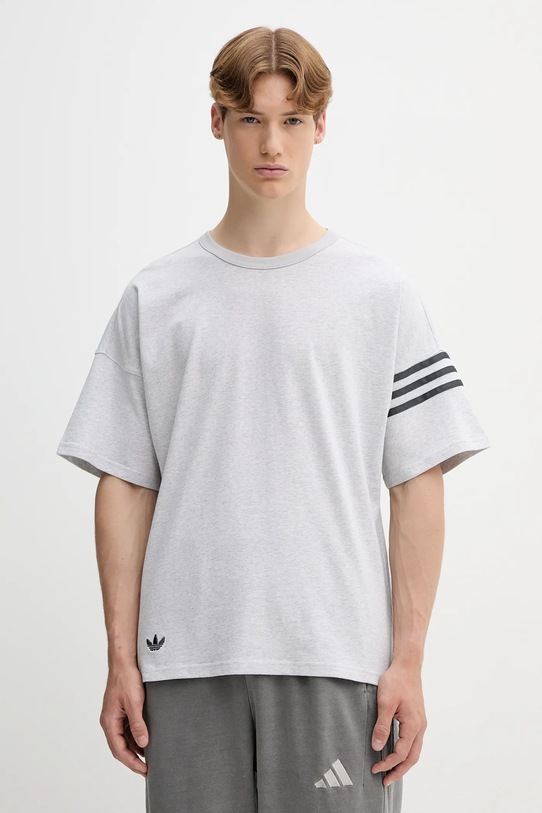 Памучна тениска adidas Originals Neuclassics меланж сив HZ3699