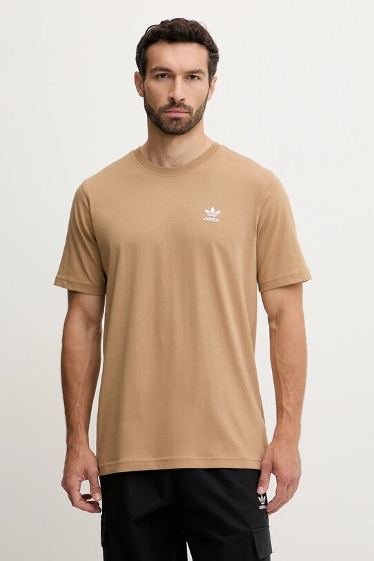 Bavlněné tričko adidas Originals Trefoil Essential nášivka hnědá JX2824