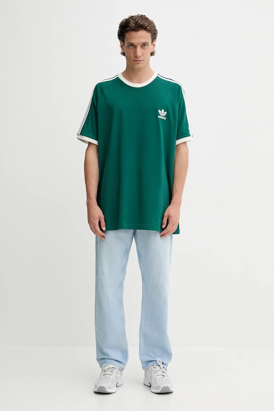 Βαμβακερό μπλουζάκι adidas Originals 3-Stripes KA0471 πράσινο AW25