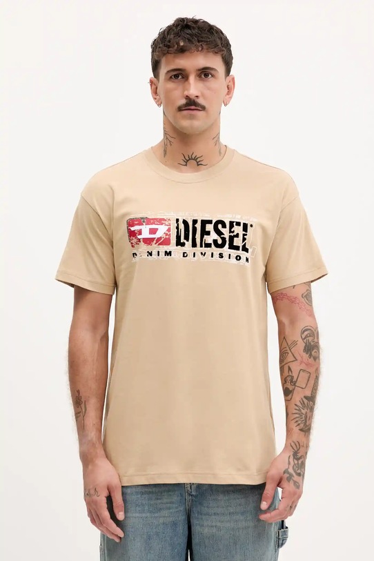 Βαμβακερό μπλουζάκι Diesel T-NORM-T6 βαμβάκι μπεζ A19436.0PLAT