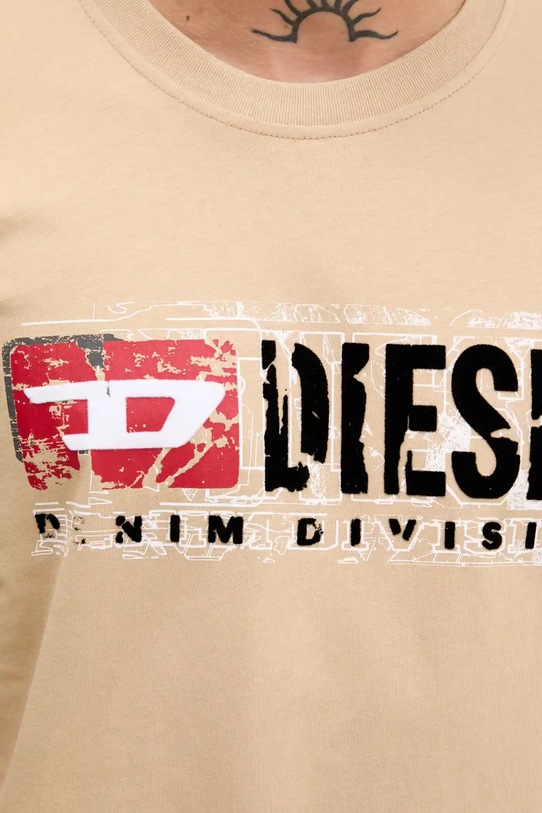 Βαμβακερό μπλουζάκι Diesel T-NORM-T6 A19436.0PLAT μπεζ