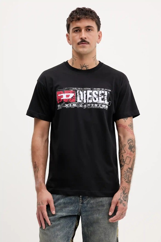 Βαμβακερό μπλουζάκι Diesel T-NORM-T6 βαμβάκι μαύρο A19436.0PLAT