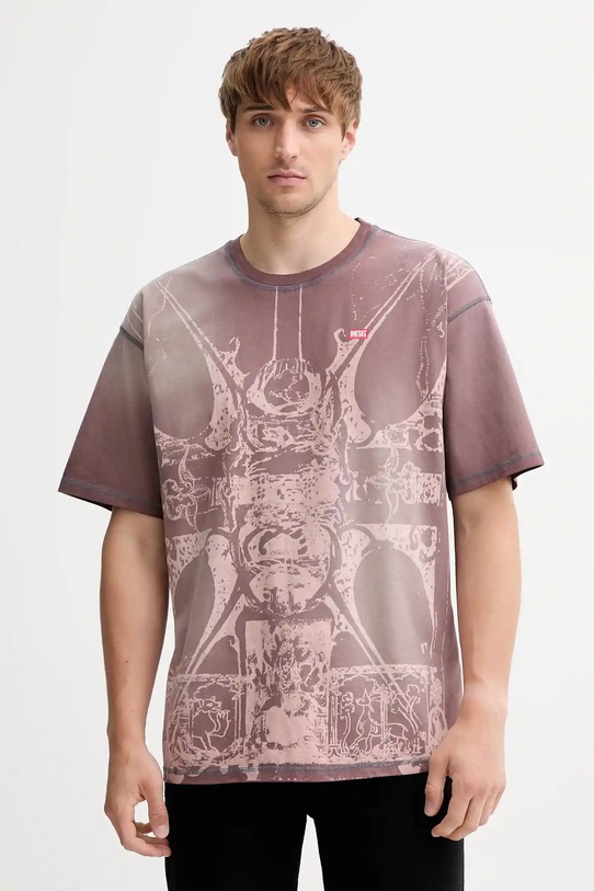 Diesel t-shirt bawełniany T-BOXT-T13 nadruk brązowy A19314.0KIBW