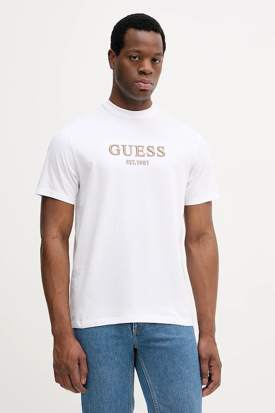 Βαμβακερό μπλουζάκι Guess βαμβάκι λευκό M5BI09.K8FQ4